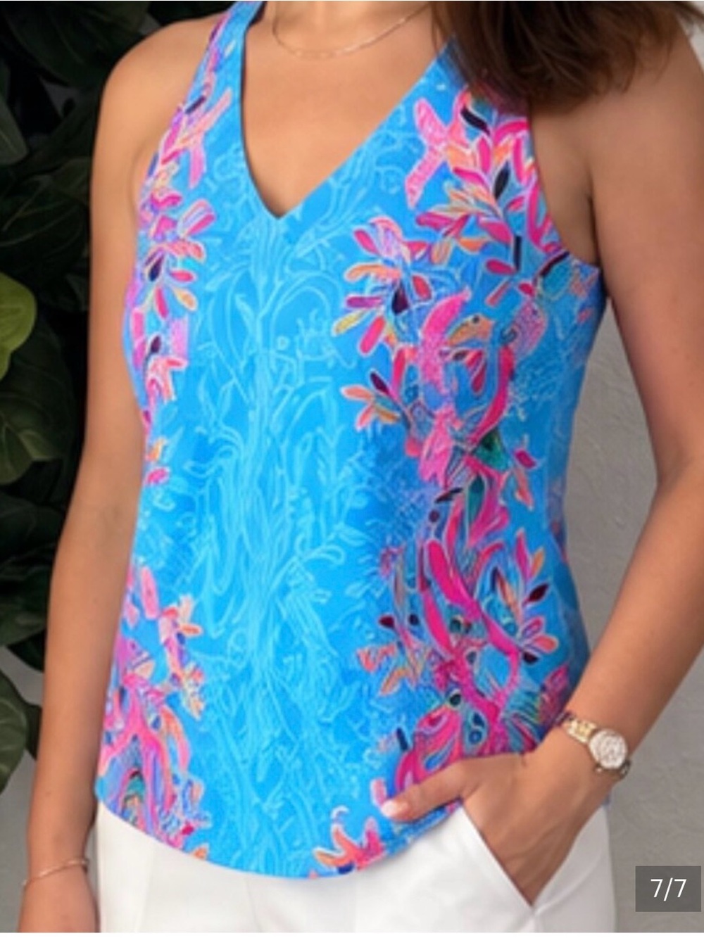 Lilly Pulitzer Bright Floral And Blue Reversible V-Neck Camisole
